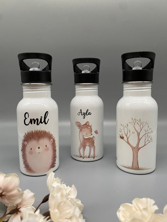 Trinkflasche mit Name * Waldtiere * Personalisierte Trinkflasche * Kindertrinkflasche *